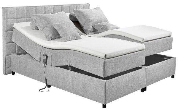 POSTELJA BOXSPRING 180 cm x 200 cm , tekstil, leseni material svetlo siva