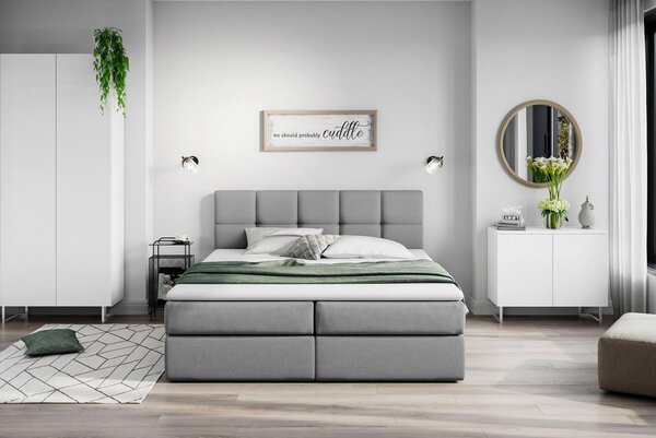 POSTELJA Z VZMETNICO 200 cm x 220 cm , les, tekstil, leseni material temno siva