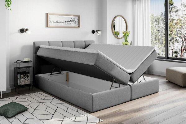 POSTELJA Z VZMETNICO 200 cm x 220 cm , les, tekstil, leseni material temno siva