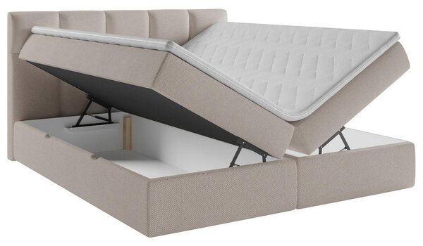POSTELJA Z VZMETNICO 140 cm x 200 cm , les, tekstil, leseni material bež