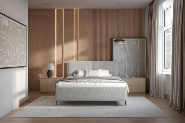 OBLAZINJENA POSTELJA 180 cm x 200 cm , les, tekstil, leseni material siva