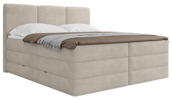 POSTELJA BOXSPRING 160 cm x 200 cm , les, tekstil, leseni material krem barve