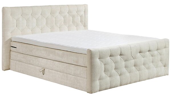 POSTELJA BOXSPRING 180 cm x 200 cm , tekstil, leseni material krem barve