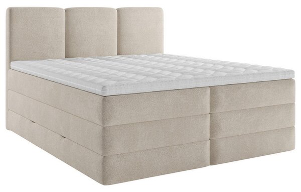 POSTELJA BOXSPRING 160 cm x 200 cm , les, tekstil, leseni material krem barve