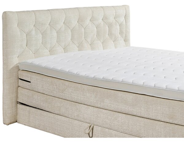 POSTELJA BOXSPRING 180 cm x 200 cm , tekstil, leseni material krem barve
