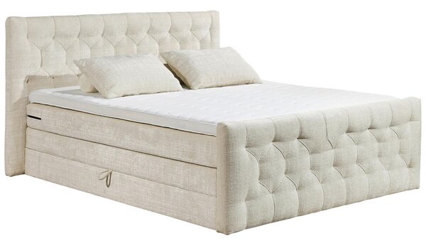 POSTELJA BOXSPRING 180 cm x 200 cm , tekstil, leseni material krem barve
