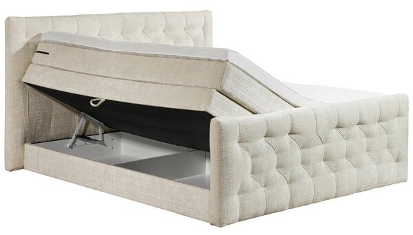 POSTELJA BOXSPRING 180 cm x 200 cm , tekstil, leseni material krem barve