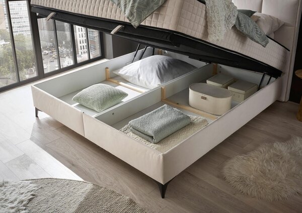 POSTELJA Z VZMETNICO 180 cm x 200 cm , tekstil, leseni material krem barve