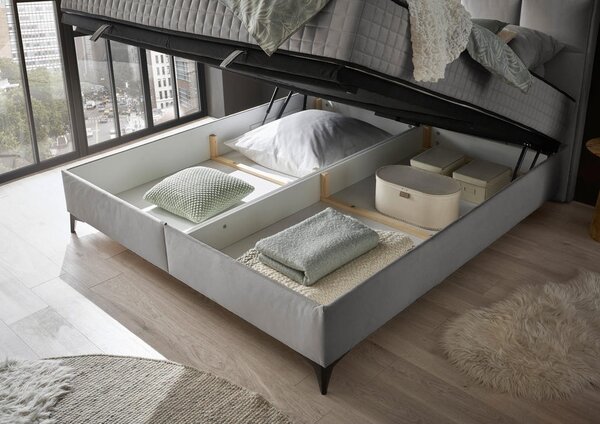 POSTELJA Z VZMETNICO 180 cm x 200 cm , tekstil, leseni material siva