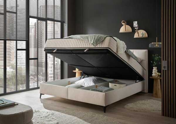 POSTELJA Z VZMETNICO 180 cm x 200 cm , tekstil, leseni material krem barve