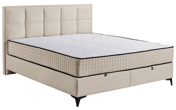 POSTELJA Z VZMETNICO 180 cm x 200 cm , tekstil, leseni material krem barve