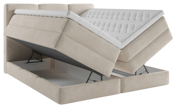 POSTELJA BOXSPRING 160 cm x 200 cm , les, tekstil, leseni material krem barve