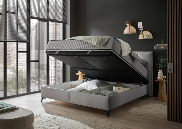POSTELJA Z VZMETNICO 180 cm x 200 cm , tekstil, leseni material siva