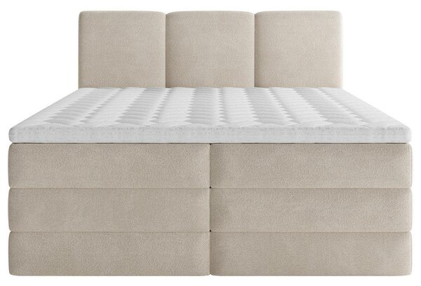 POSTELJA BOXSPRING 160 cm x 200 cm , les, tekstil, leseni material krem barve