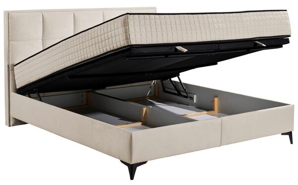 POSTELJA Z VZMETNICO 180 cm x 200 cm , tekstil, leseni material krem barve