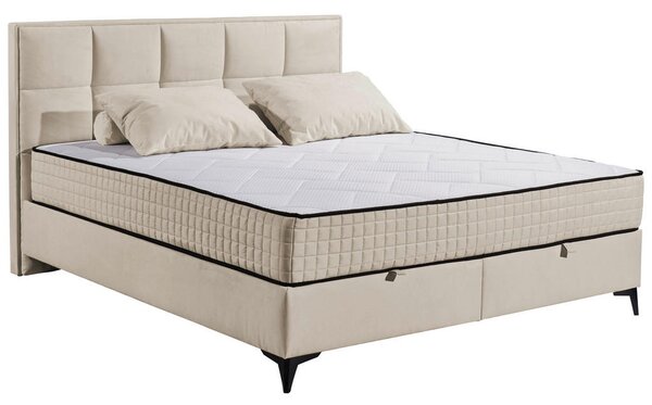 POSTELJA Z VZMETNICO 180 cm x 200 cm , tekstil, leseni material krem barve