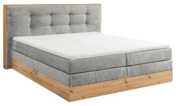 POSTELJA BOXSPRING 180 cm x 200 cm , les, tekstil, leseni material svetlo siva