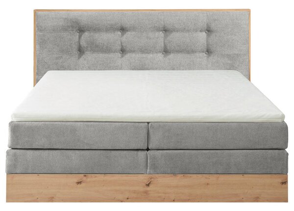 POSTELJA BOXSPRING 180 cm x 200 cm , les, tekstil, leseni material svetlo siva