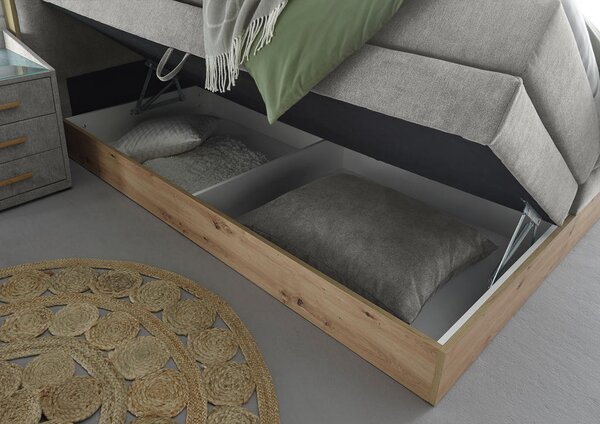 POSTELJA BOXSPRING 180 cm x 200 cm , les, tekstil, leseni material svetlo siva