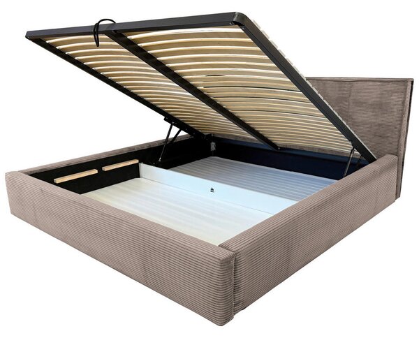 OBLAZINJENA POSTELJA 140 cm x 200 cm , les, tekstil, leseni material svetlo rjava
