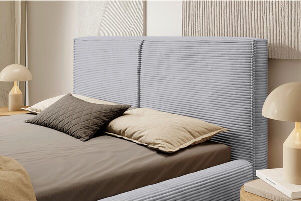 OBLAZINJENA POSTELJA 140 cm x 200 cm , les, tekstil, leseni material svetlo siva