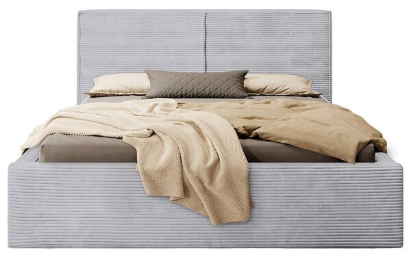 OBLAZINJENA POSTELJA 140 cm x 200 cm , les, tekstil, leseni material svetlo siva