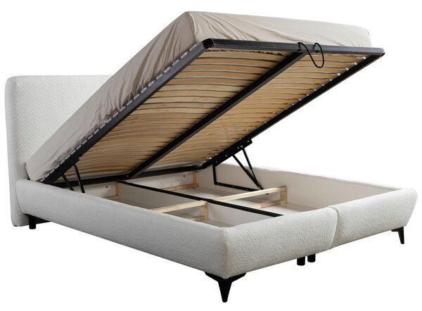 OBLAZINJENA POSTELJA 140 cm x 200 cm , les, umetna masa, tekstil, leseni material krem barve