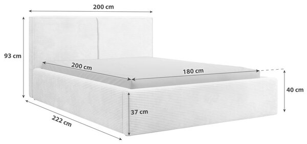 OBLAZINJENA POSTELJA 180 cm x 200 cm , les, tekstil, leseni material krem barve