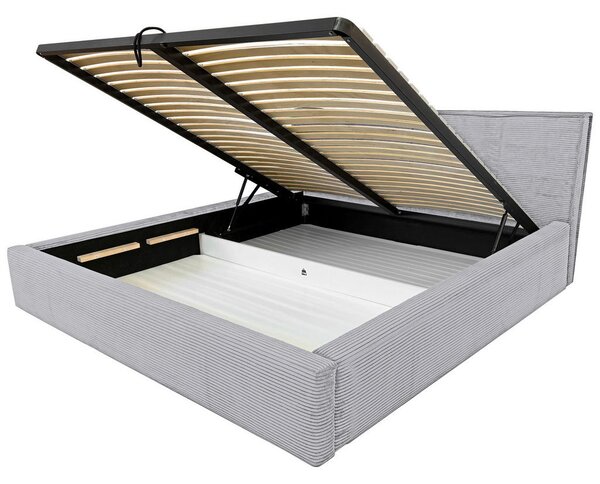 OBLAZINJENA POSTELJA 140 cm x 200 cm , les, tekstil, leseni material svetlo siva