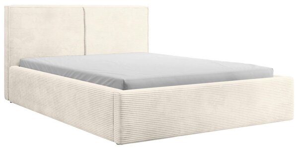 OBLAZINJENA POSTELJA 180 cm x 200 cm , les, tekstil, leseni material krem barve