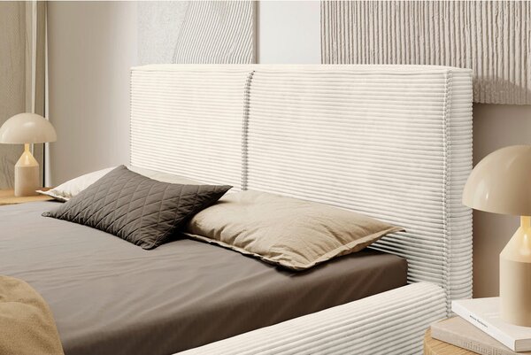 OBLAZINJENA POSTELJA 180 cm x 200 cm , les, tekstil, leseni material krem barve