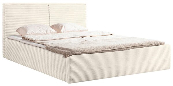 OBLAZINJENA POSTELJA 180 cm x 200 cm , les, tekstil, leseni material krem barve