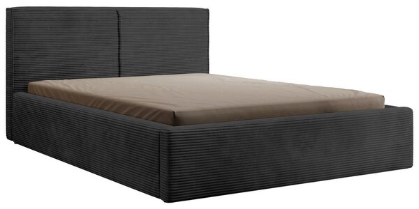 OBLAZINJENA POSTELJA 140 cm x 200 cm , les, tekstil, leseni material barve grafita