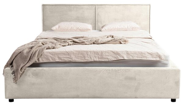 OBLAZINJENA POSTELJA 140 cm x 200 cm , les, tekstil, leseni material krem barve