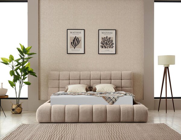 OBLAZINJENA POSTELJA 180 cm x 200 cm , kovina, tekstil naravne barve
