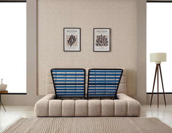 OBLAZINJENA POSTELJA 180 cm x 200 cm , kovina, tekstil naravne barve