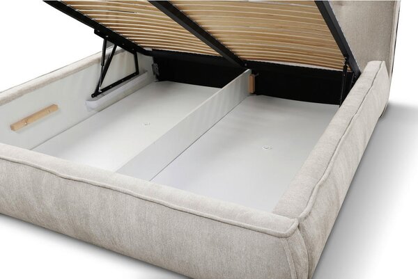 OBLAZINJENA POSTELJA 180 cm x 200 cm , les, tekstil, leseni material bež