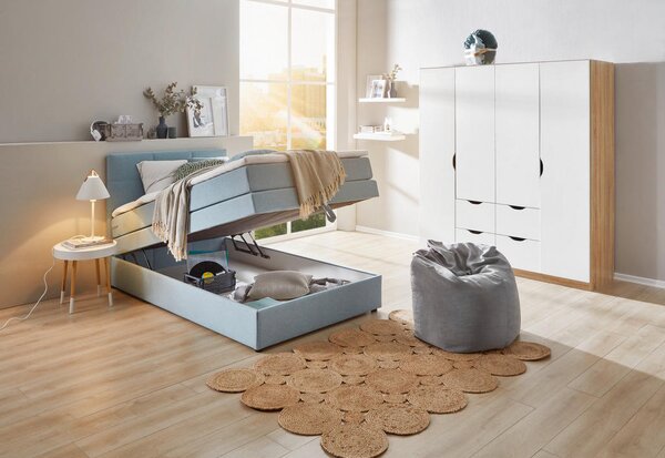 POSTELJA BOXSPRING 90 cm x 200 cm , tekstil svetlo modra
