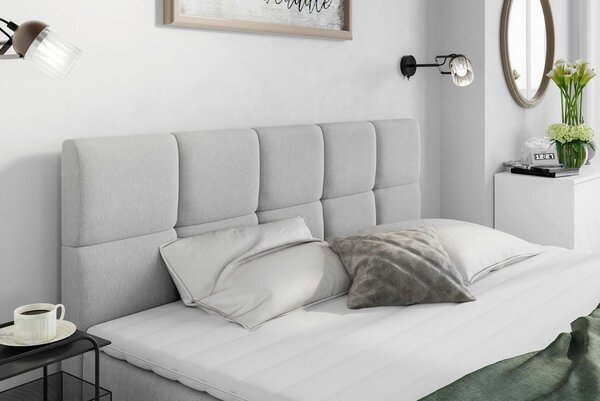 POSTELJA Z VZMETNICO 200 cm x 220 cm , les, tekstil, leseni material svetlo siva