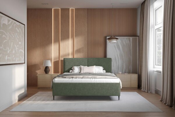 OBLAZINJENA POSTELJA 180 cm x 200 cm , les, tekstil, leseni material temno zelena