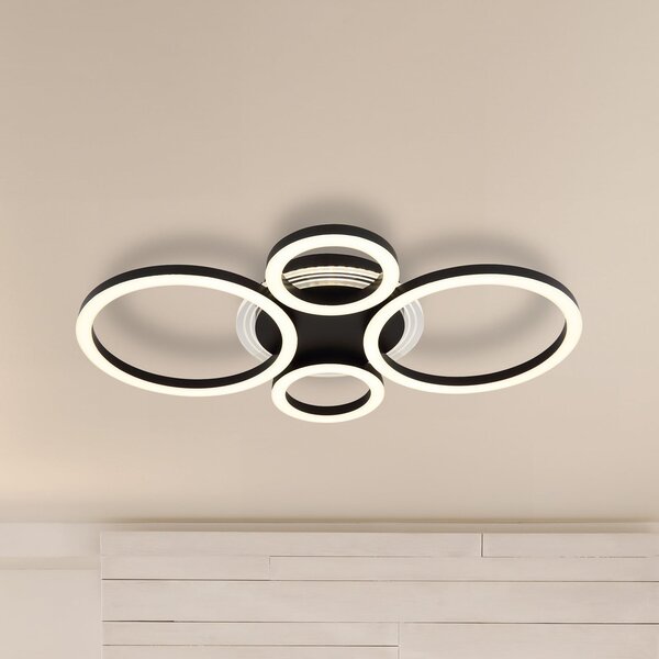 Globo LED-stropna svetilka Loretta, črna, kovina, 53 cm, CCT, Črna, Dnevna soba / jedilnica, Kovina