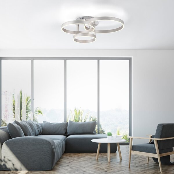 JUST LIGHT. GmbH LED-stropna svetilka Lilluti, srebrna, železo, aluminij, 3 obroči, zatemnjen, Kovinska, Dnevna soba / jedilnica, Kovina, Sodobni