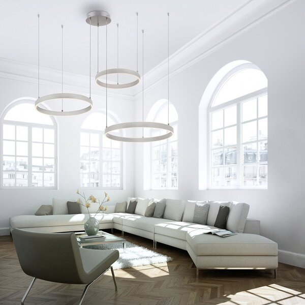 JUST LIGHT. GmbH LED-visoka svetilka Lilluti, srebrna, železo, aluminij, 3 obroči, zatemnjen, Kovinska, Dnevna soba / jedilnica, Kovina, Sodobni