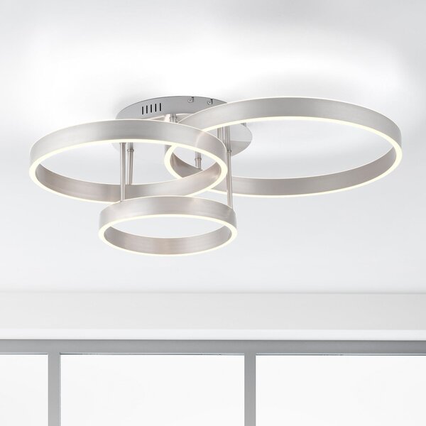 JUST LIGHT. GmbH LED-stropna svetilka Lilluti, srebrna, železo, aluminij, 3 obroči, zatemnjen, Kovinska, Dnevna soba / jedilnica, Kovina, Sodobni