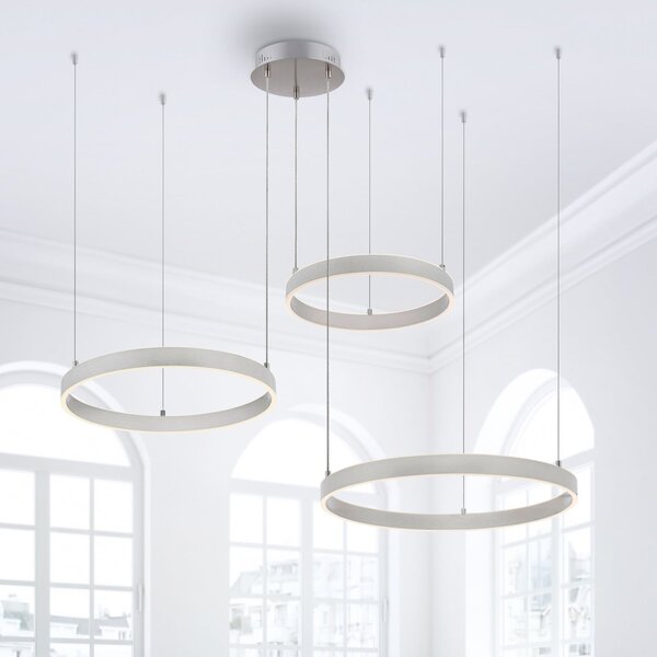JUST LIGHT. GmbH LED-visoka svetilka Lilluti, srebrna, železo, aluminij, 3 obroči, zatemnjen, Kovinska, Dnevna soba / jedilnica, Kovina, Sodobni
