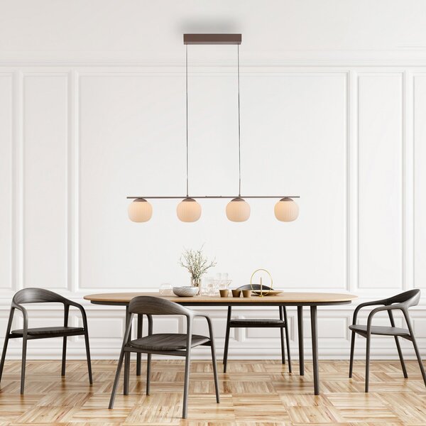 JUST LIGHT. GmbH LED-visoka svetilka Nami, 4-žarnica, podolgovata, pesek, bela, steklo, železo, zatemnjen, Bež, Dnevna soba / jedilnica, Steklo, Globus