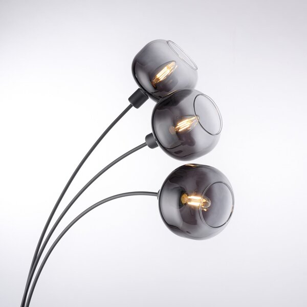 JUST LIGHT. GmbH Stojna svetilka Zea, 3-žarnica, dimno siva/črna, steklo, E14, Siva, Dnevna soba / jedilnica, Steklo, Sodobni