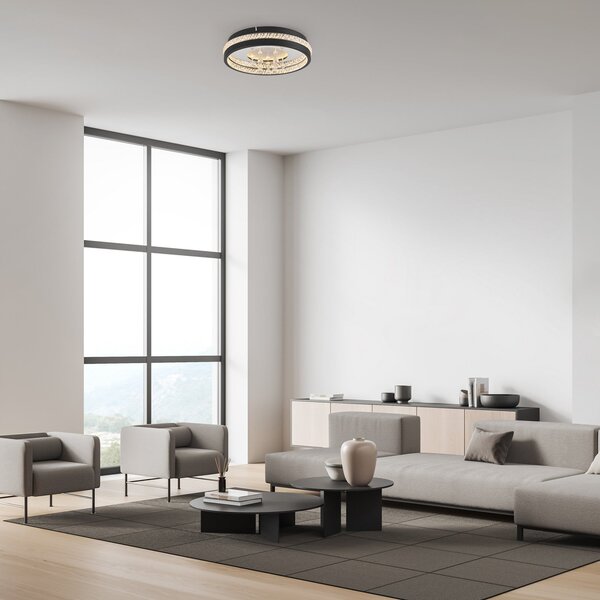 JUST LIGHT. GmbH LED-stropna svetilka Hanni, črna, železo, aluminij, kristalni videz, Črna, Dnevna soba / jedilnica, Kovina, Sodobni