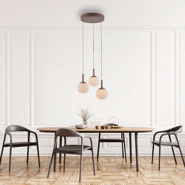 JUST LIGHT. GmbH LED-visoka svetilka Nami, 3-žarnica, okrogla, pesek, bela, steklo, železo, zatemnjen, Bež, Dnevna soba / jedilnica, Steklo, Globus