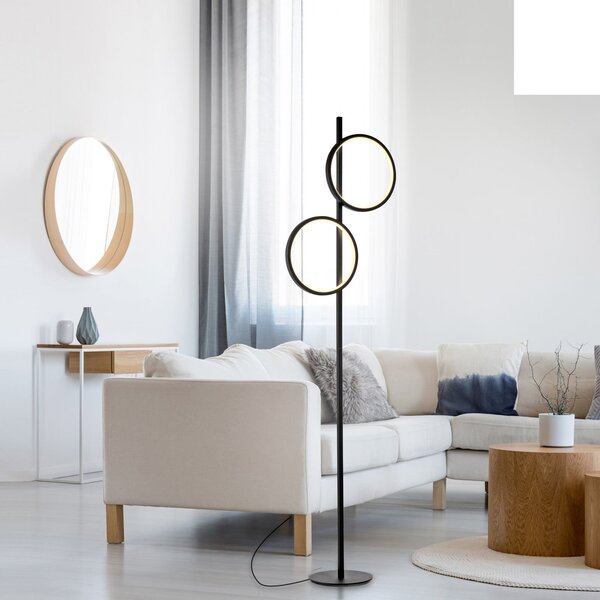 JUST LIGHT. GmbH LED-stoječa svetilka Mini-Ritus, črna, železna, z 2 obroči, Črna, Dnevna soba / jedilnica, Kovina, Sodobni